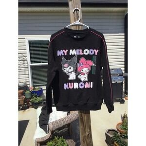 Sanrio womens sweatshirt M medium black NEW my melody Kuromi pink stripe cat